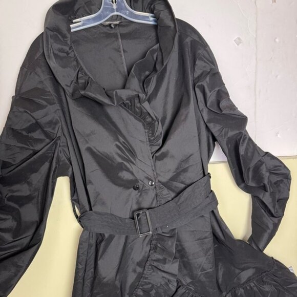 Samuel Dong Coat Dress Ruffle Collar Ruched Sleeves Shimmer Stretch Taffeta 3X - Picture 6 of 16